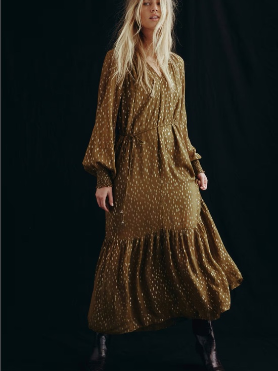 H&M Dresses & Skirts - H&M Olive Green Maxi Dress with Subtle Dot Print